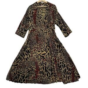 Go Fish Wrap Dress Womens XXL Animal Print Midi Rayon Mobwife Artsy Boho